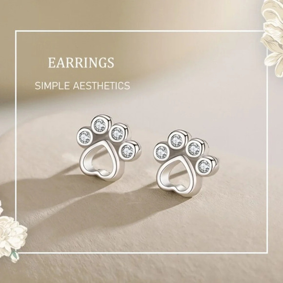 Ailmay Jewelry - Ailmay Real 925 Sterling Silver Pet Paw Footprint Stud Earrings